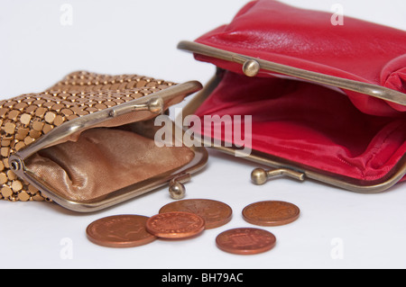 Financial concept  poor, empty, purses, pennies, coin Stock Photo