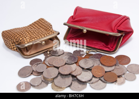 Financial concept  poor, empty, purses, rich coins Stock Photo