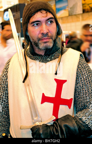 Portugal, Lisbon: Member of a medieval performance group at the International Tourism Fair  BTL 2010 Stock Photo