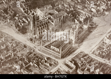 Ruins of Ypres, Belgium, after the Second Battle of Ypres in 1915. Stock Photo