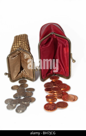 Financial concept  poor, empty, purses, small, coins Stock Photo