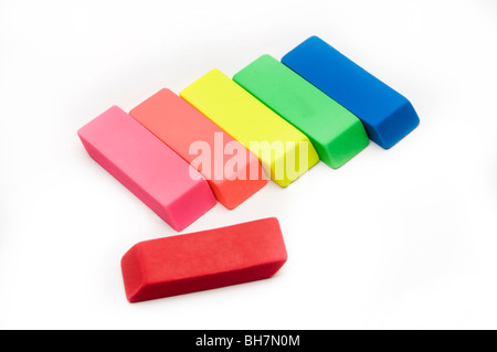 erasers on white Stock Photo