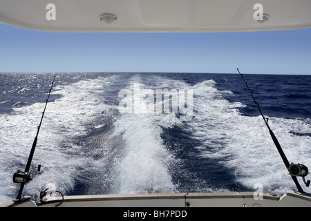 Boat trolling fishing on Mediterranean Ibiza Balearic Islands Stock Photo