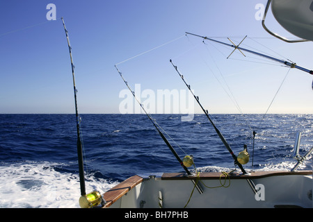 Big game boat fishing in deep sea on boat Stock Photo