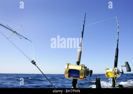 Big game boat fishing in deep sea on boat Stock Photo