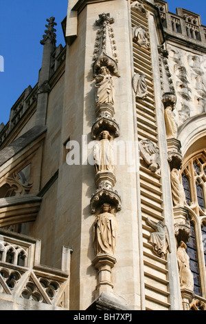 Some of the beautiful stone carving on the exterior of Bath Abbey in Bath, Somerset, England. Stock Photo