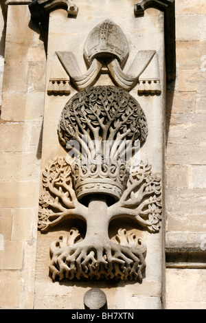 Carved stone detail on the exterior of Bath Abbey in Bath, Somerset, England. Stock Photo