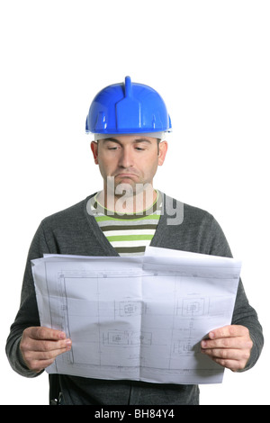 Blue hardhat foreman portrait on white background Stock Photo