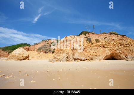 The ground down stack on Maria Luisa beech, Olhos D'Agua, Albufeira, Portugal. After the rockslide that killed 5 people. Stock Photo