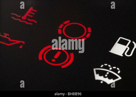 Detail of warning lights on a car dashboard Stock Photo