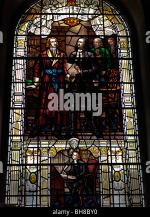 Wesley's Chapel City Road Islington London England Stained Glass Window Depicting Charles and John Wesley Stock Photo
