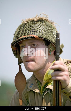 Portrait of GI Joe American Infantryman, Mid-Atlantic Air Museum World War II Weekend and Reenactment in Reading, PA Stock Photo