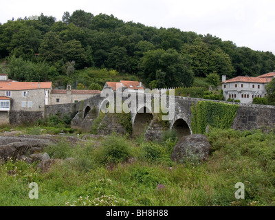 An ancient bridge on the Camino de Santiago, Galicia. Stock Photo