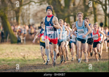 Florian Neuschwander (Kent AC) leads the field on the first lap of mens senior race at Southerns Cross Country Parliament Hill Stock Photo