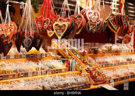 gingerbread hearts on Christmas market in Halle (Saale), Germany Stock Photo