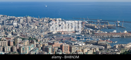 Aerial view of genova, Italy, with the old town and port in a sunny day
