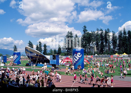 Burnaby, BC, British Columbia, Canada - Sports Event Meet on Running Track and Sport Field, Swangard Stadium, Central Park Stock Photo