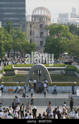 the A-Bomb Dome, in Hiroshima, on the 60th anniversary of bombing. Hiroshima, Japan, 6th August 2005. Stock Photo