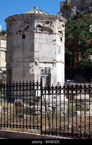 Tower of the winds is a marble clocktower in the Roman Agora in Athens Stock Photo