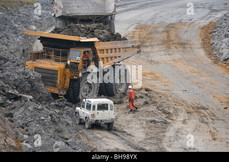 Vehicles working in a quarry in Northumberland, UK. Stock Photo