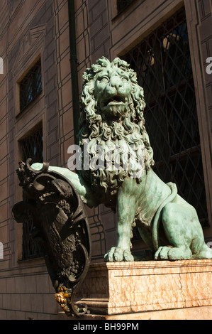 Bronze lion at the Residenz in Munich. You're supposed to rub for luck. Stock Photo