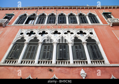 Venetian Gothic facade of famous Hotel Danieli in venice, Italy Stock Photo