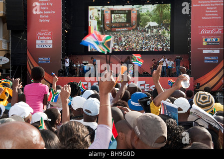 Public viewing football fans on the FIFA Fan Mile in Cape Town South Africa Stock Photo