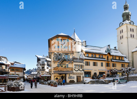 Main square in the centre of the resort of Megeve, Haute Savoie, France Stock Photo