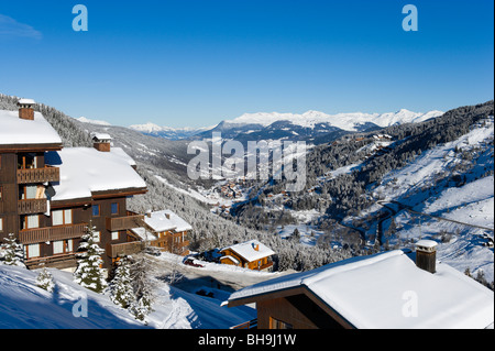 View over Meribel from Mottaret, Three Valleys, Tarentaise, Savoie, France Stock Photo
