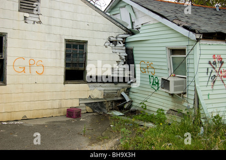 Homes which floated off their foundations in the flooding after Hurricane Katrina. Lower 9th Ward, New Orleans, LA. Stock Photo