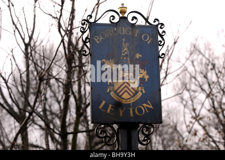 Borough of Leyton sign in the East End of London near the Olympic site for 2012 UK Stock Photo