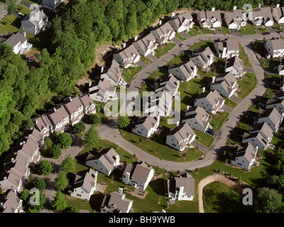 aerial of houses in subdivision Stock Photo