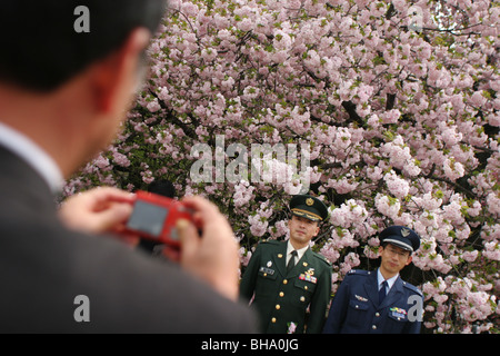 Guests at the 'Sakura Hanami' (cherry blossom flower viewing) garden party hosted by Prime Minister Junichiro Koizumi, Tokyo Stock Photo