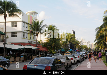 Miami Beach cityscape, Waldorf Towers Hotel South Beach, Ocean Drive at 9th Street, South Beach, Miami Beach Florida Stock Photo