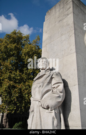 Close up of statue representing a Merchant Navy seaman, (by Charles Wheeler) at the Tower Hill Memorial, London, UK. Stock Photo