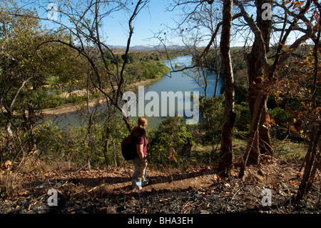 Tourists enjoy the various scenic vistas in Zimbabwe's Umfurudzi Safari Area. Stock Photo