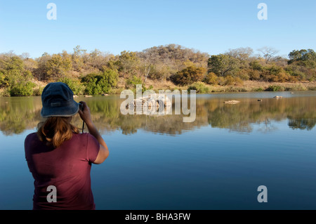 Tourists enjoy the various scenic vistas in Zimbabwe's Umfurudzi Safari Area. Stock Photo