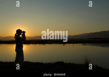 Tourists enjoy the multitude of views over the Zambezi River in Zimbabwe's Mana Pools National Park. Stock Photo