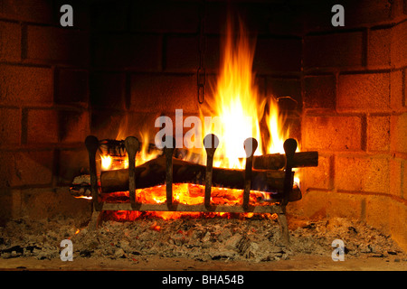 A fire in a fireplace Stock Photo