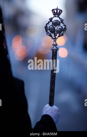 a black madonna holding a mace in the Semana Santa procession in Vera Malaga, Andalucia, Spain Stock Photo