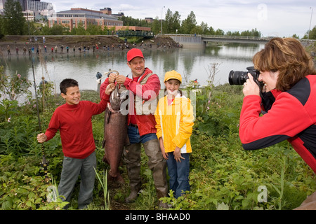 Family Poses for Picture w/Caught King Salmon AK SC/nShip Crk Anchorage Summer Slam'nSalmon Derby