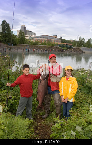 Family Poses for Picture w/Caught King Salmon AK SC/nShip Crk Anchorage Summer Slam'nSalmon Derby