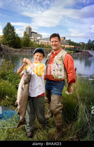 Family Poses for Picture w/Caught King Salmon AK SC/nShip Crk Anchorage Summer Slam'nSalmon Derby