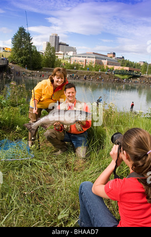 Family Poses for Picture w/Caught King Salmon AK SC/nShip Crk Anchorage Summer Slam'nSalmon Derby