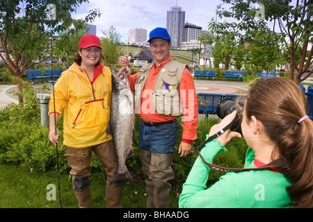 Family Poses for Picture w/Caught King Salmon AK SC/nShip Crk Anchorage Summer Slam'nSalmon Derby