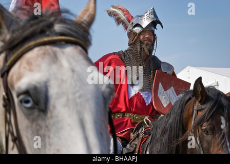 Sword-bearer of Polish Crown leaving battleground after Battle of Grunwald of 1410 in Warminsko-Mazurskie province, Poland Stock Photo