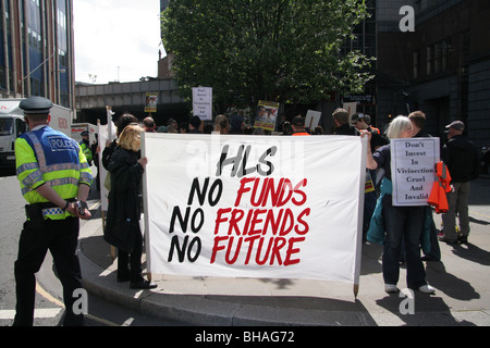 Animal Right activist   escorted by the police protest in City of London in a demonstration ending  in Huntigdon Life Sciences Stock Photo