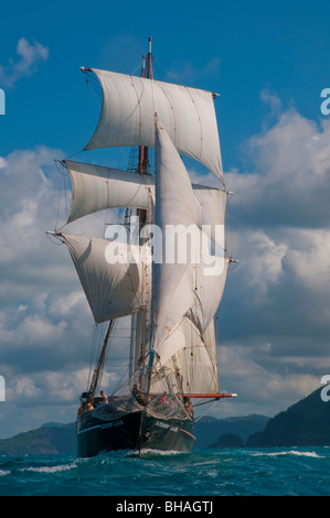 The Solway Lass 125 foot schooner built in 1906 sailing in the Whitsunday Islands on the Great Barrier Reef Stock Photo