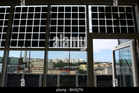 Solar panels on new buildings in Hammarby Sjöstad in Stockholm Sweden Stock Photo