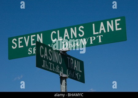 Street signs with Cherokee alphabet, In Cherokee, North Carolina Stock Photo